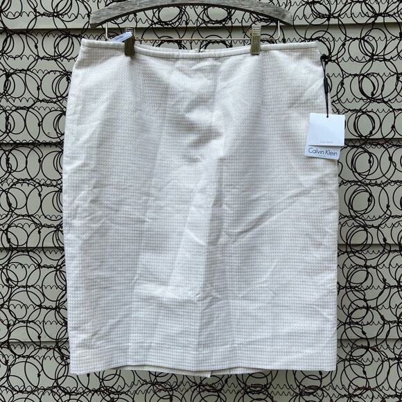 Calvin Klein cream gold metallic houndstooth pencil skirt NWT Size 12 - Picture 1 of 10